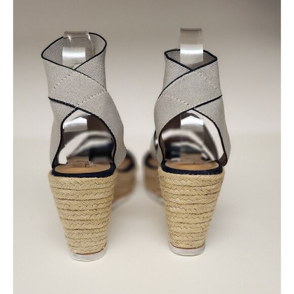 Y-Not Women's Size 10M Navy Blue/White Elastic Band Wedge Espadrille Sandals 8M - Picture 6 of 8